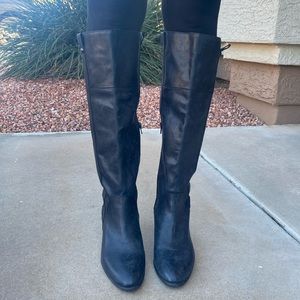 Vince Camuto distressed black leather boots